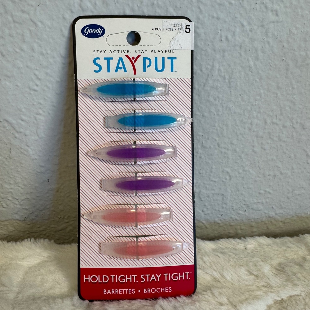 Goody StayPut Hair Barrettes 6 Count Blue Purple Pink Gel Core 2007 running